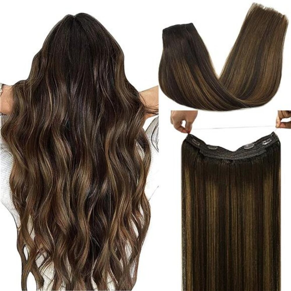 Hair Extensions Real Human Hair Balayage Dark Brown to Chestnut Brown 16Inch 95g